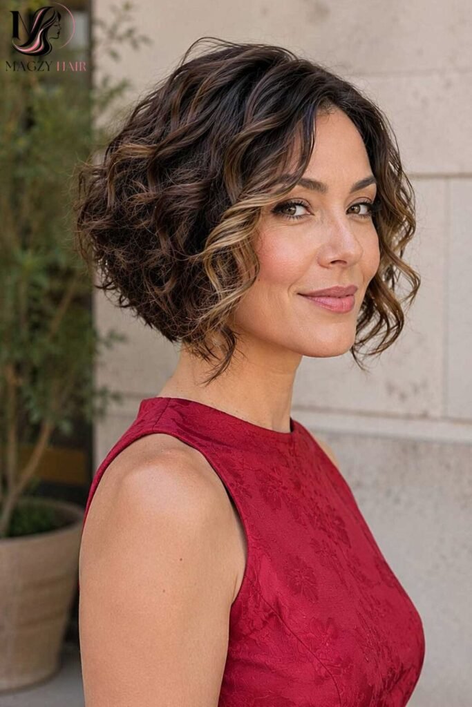 Inverted Wavy Bob: Volume at the Crown, Taper at the Nape