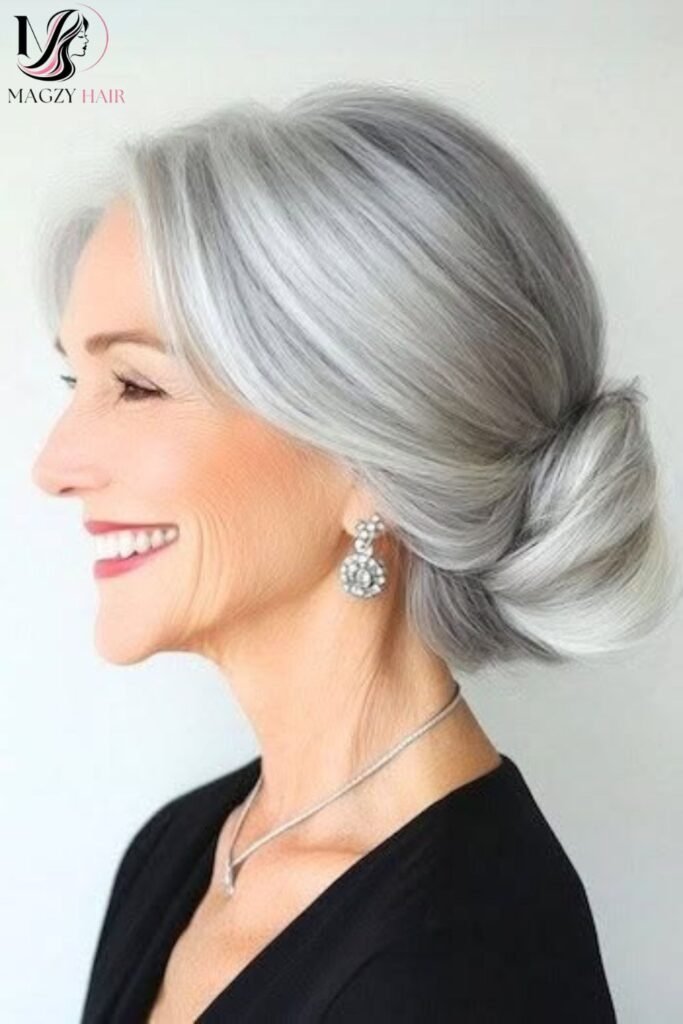 Gray Hairstyles For Older Women: Gray Hair Updo and Chignon Styles