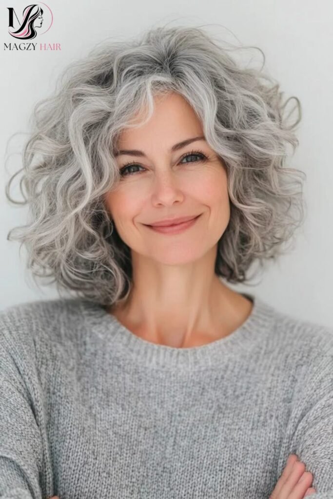 Gray Hairstyles For Older Women: Wash and Go Natural Gray Curls
