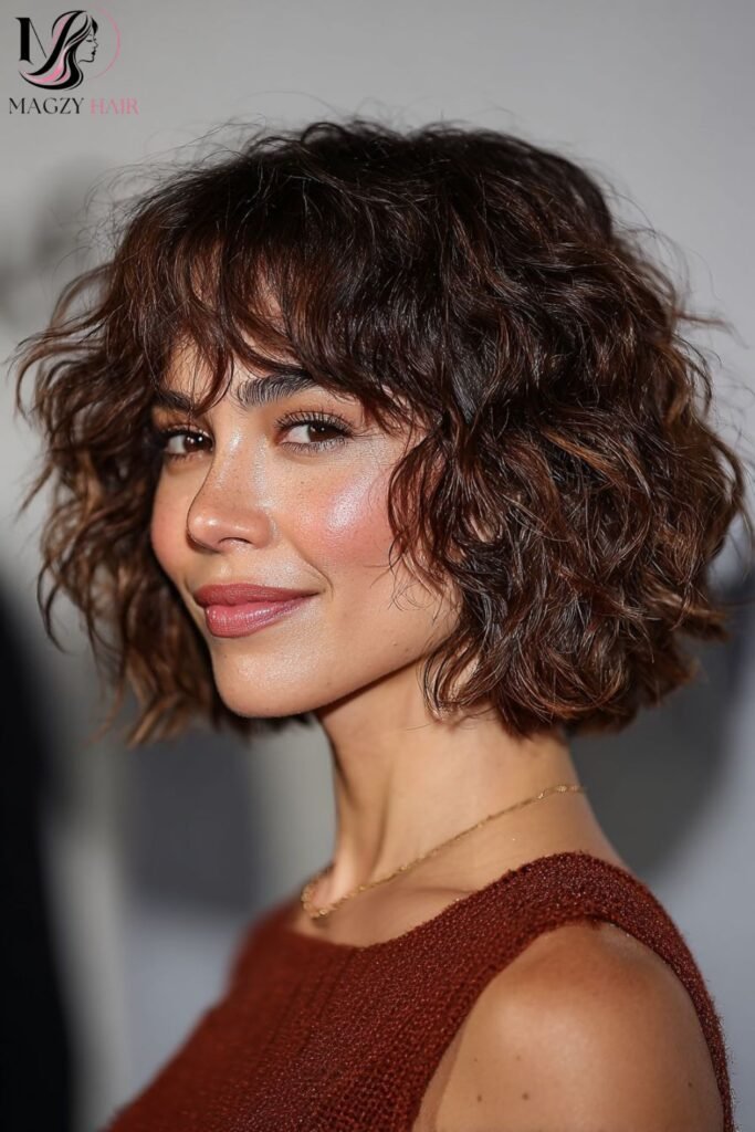 Short Bob Haircuts With Bangs for Thick or Curly Hair