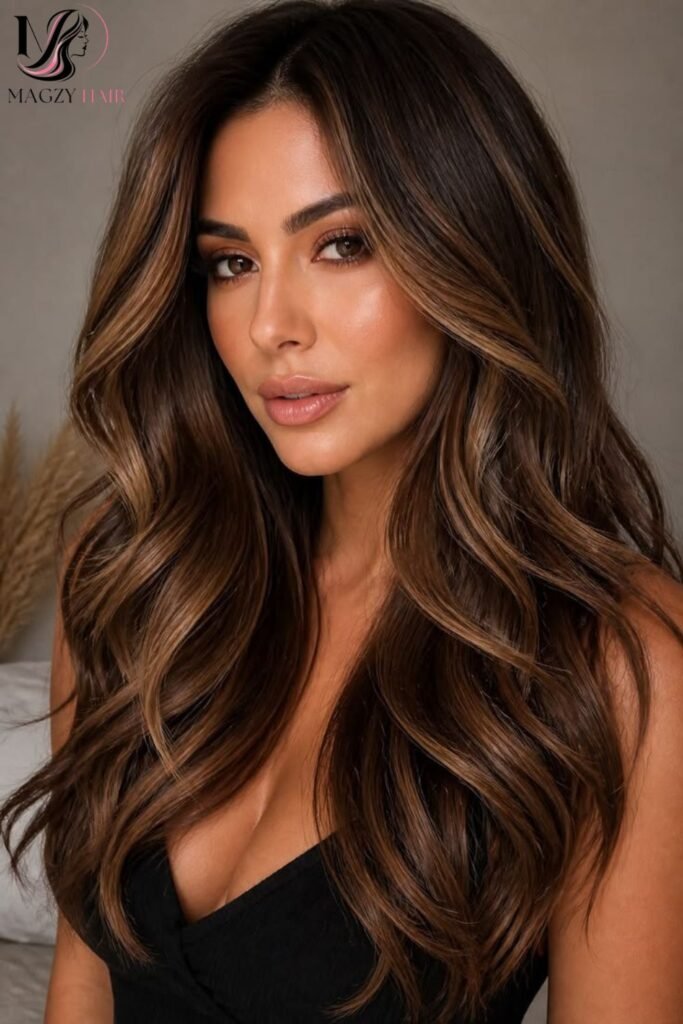 Chocolate Brown with Caramel Highlights Hair Color