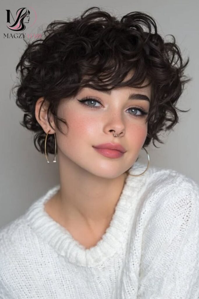 Curly Pixie With Bangs