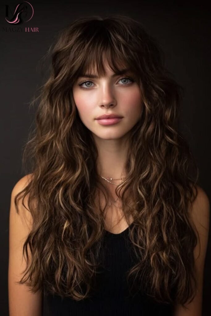 Long Wavy Hair With Curtain Bangs