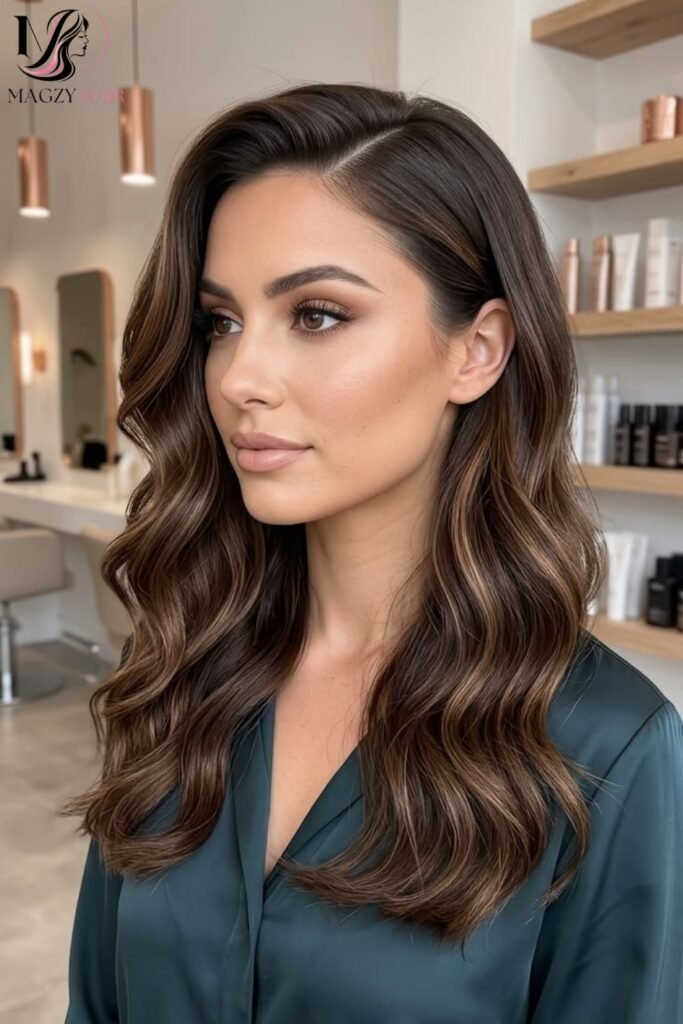 Long Wavy Hairstyles Deep Side Part Waves