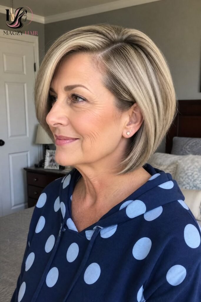 Bob With a Deep Side Part For Older Women
