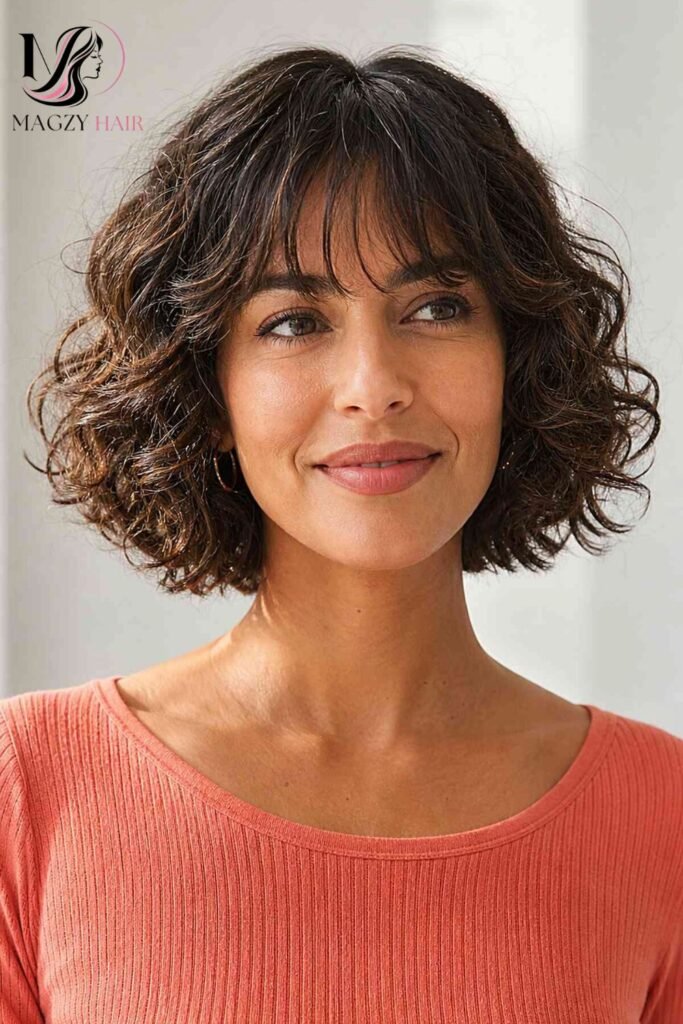 Short Hairstyles With Bangs for Thick or Curly Hair