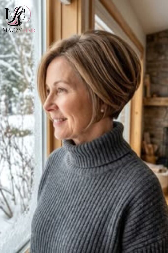 Layered Bob With Subtle Undercut for Older Women
