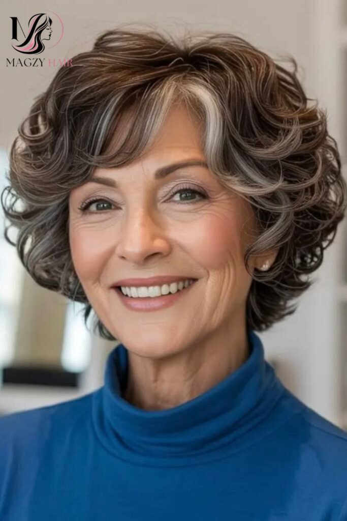 Wavy or Curly Short Layers for Older Women