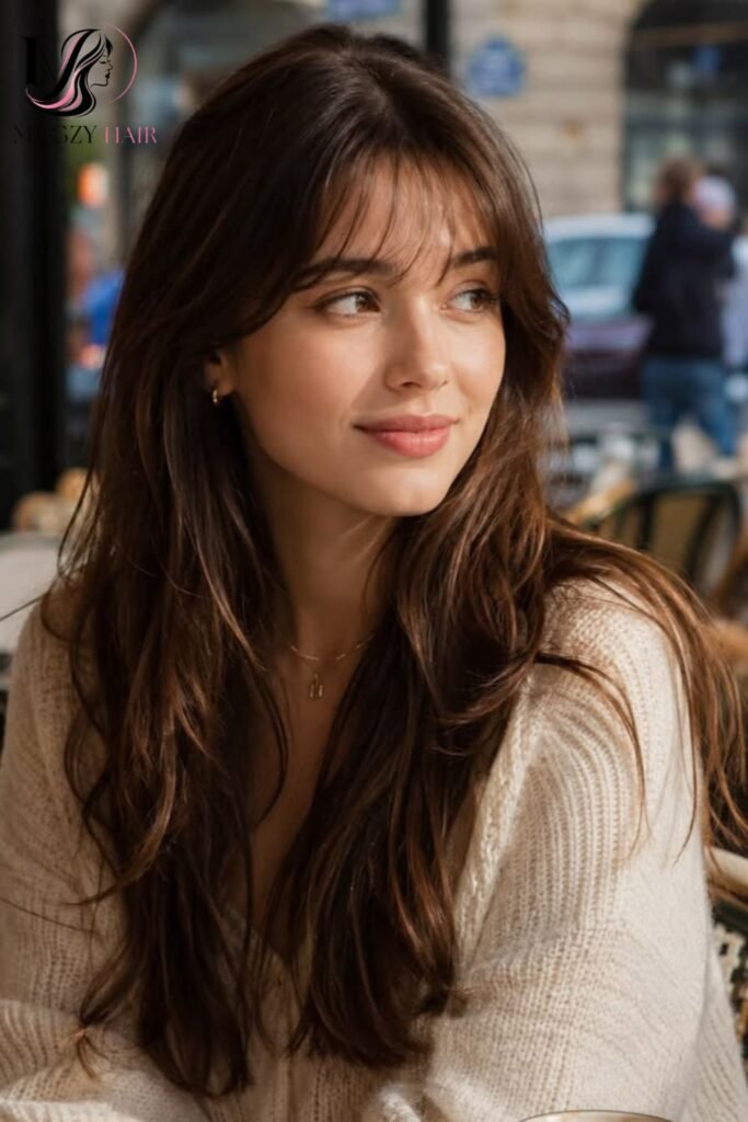Long Layers with Wispy, Textured Bangs