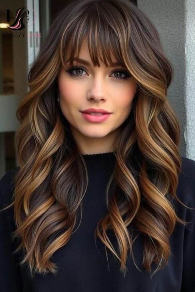 Long Layers with Balayage and Bangs