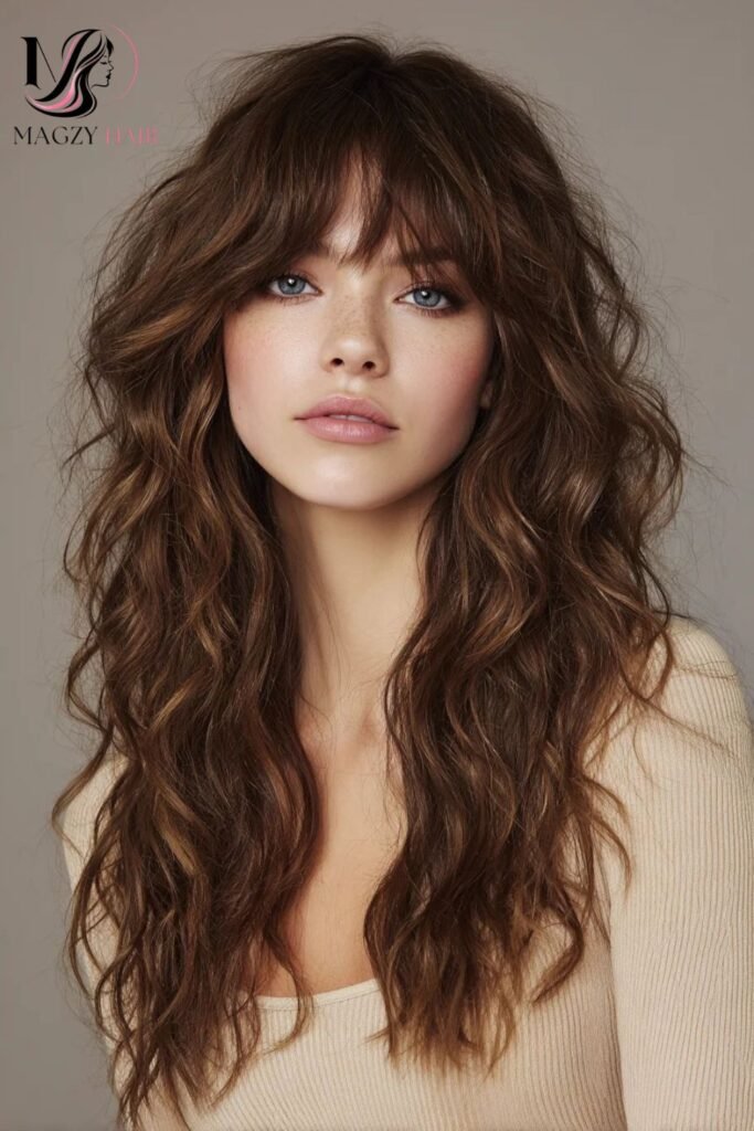 Wavy Long Layers with Bangs