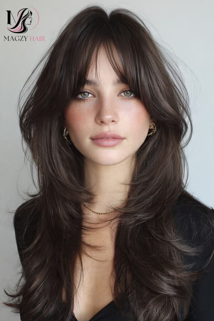 Long Layers with V-Cut Bangs
