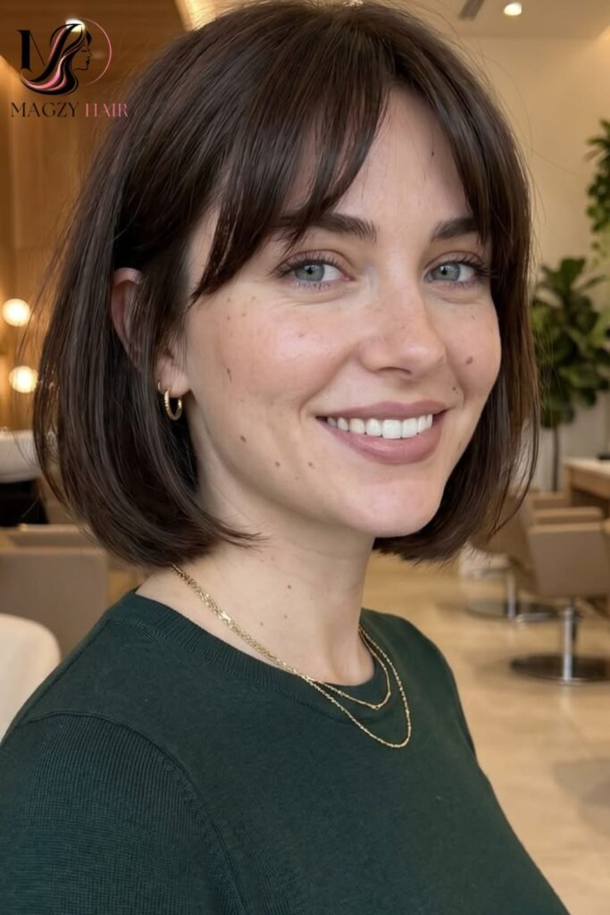 Curtain Bangs With a Soft, Layered Bob