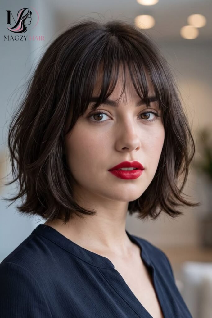 Wispy, Textured Bangs With a Bob