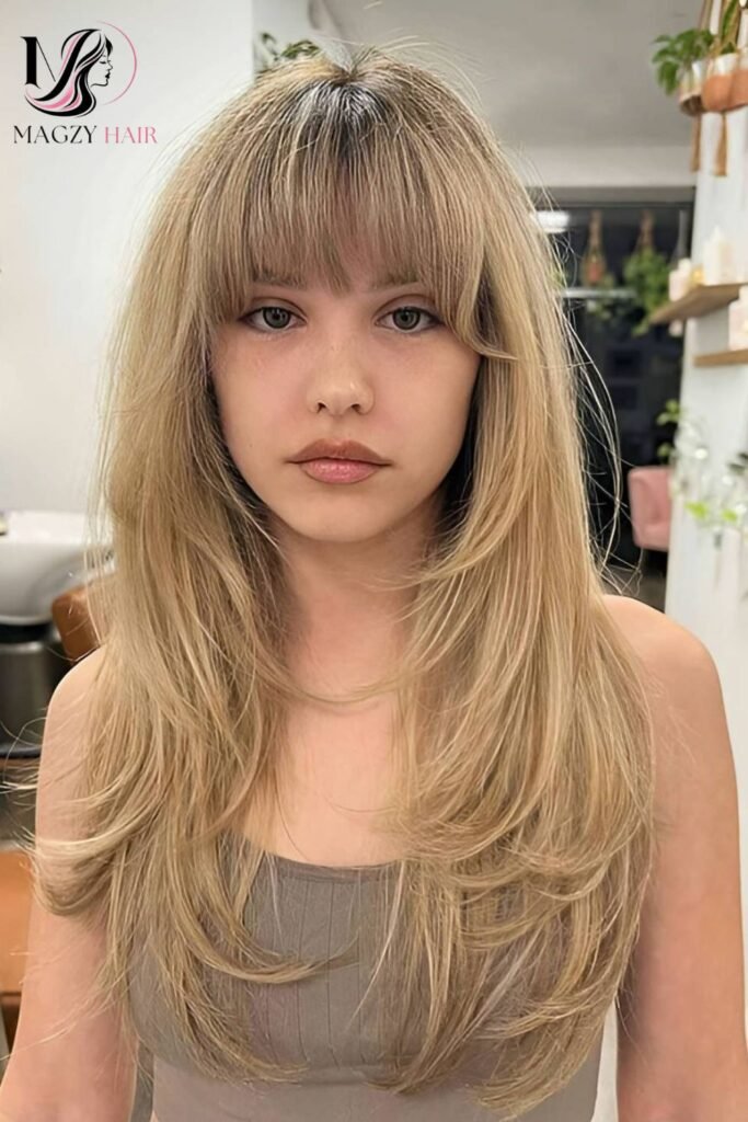 Blunt Bangs With Face Framing Layers