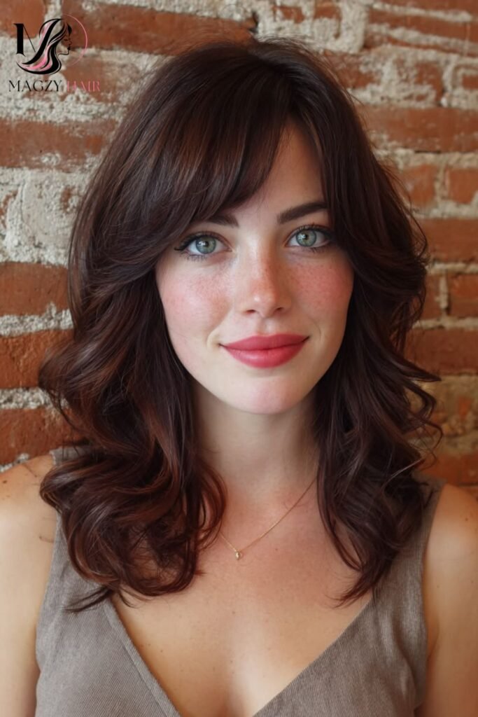 Side Swept Bangs With Layered Medium Length Hair