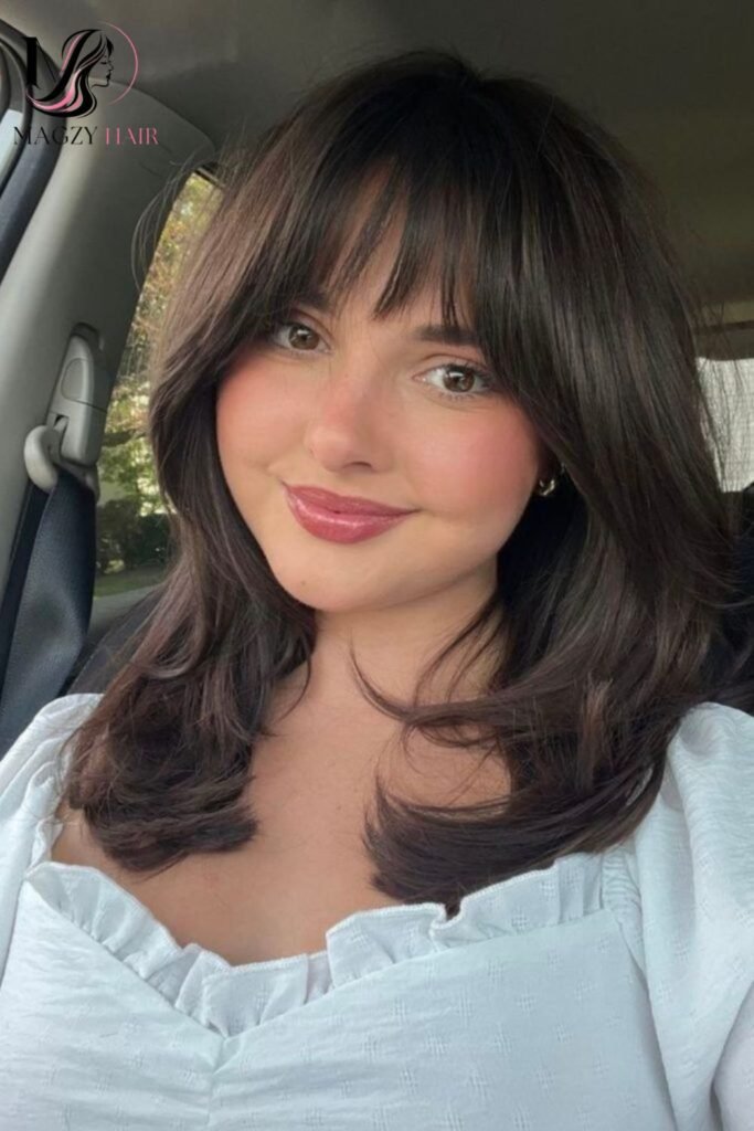 Layered Hair with Bangs Ideas for Round Faces