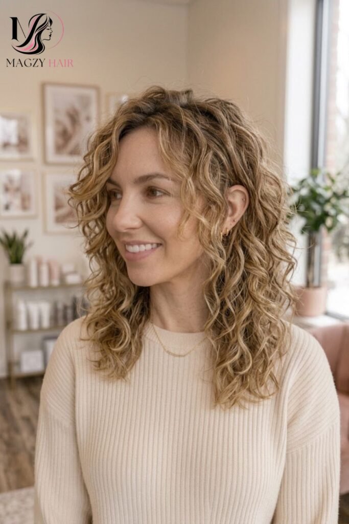 Curly Layered Cut at Medium Length