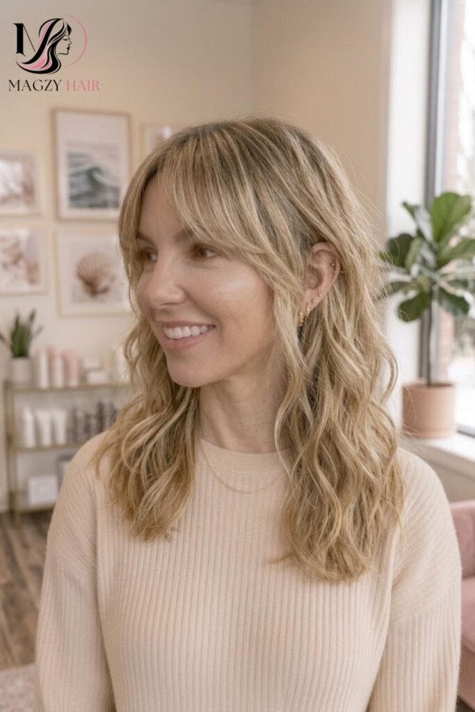 Medium Length Layers Styled with Beachy Waves