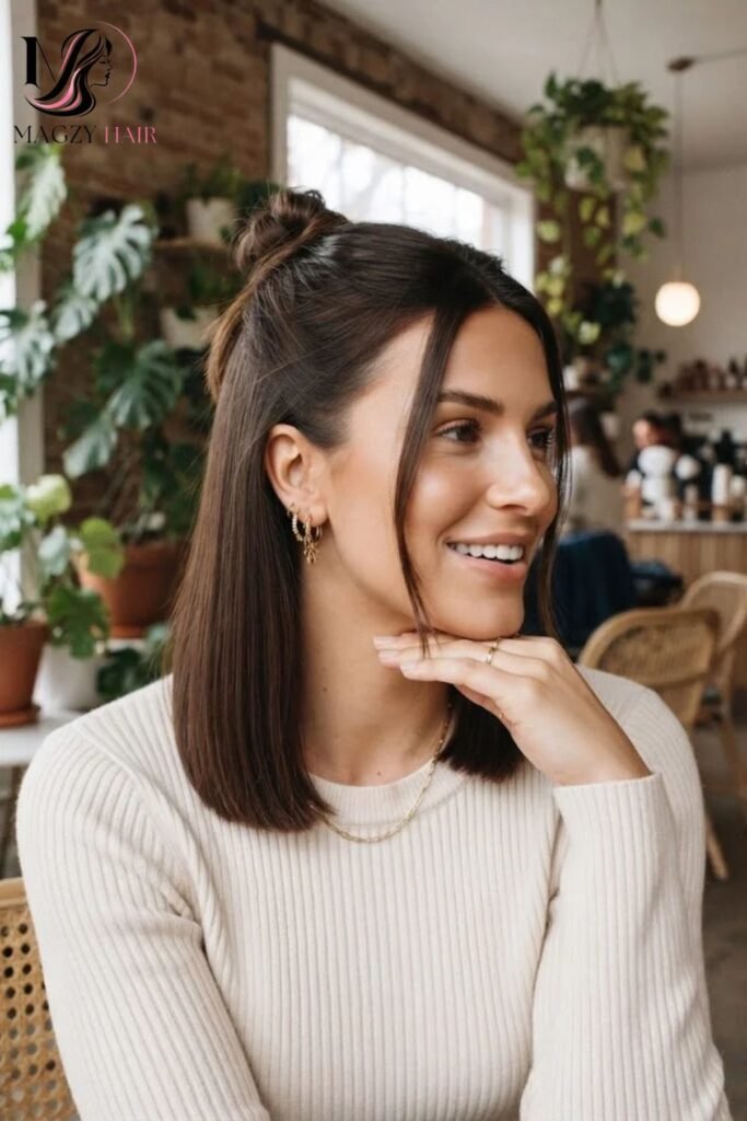 Straight Hair Styled Half Up