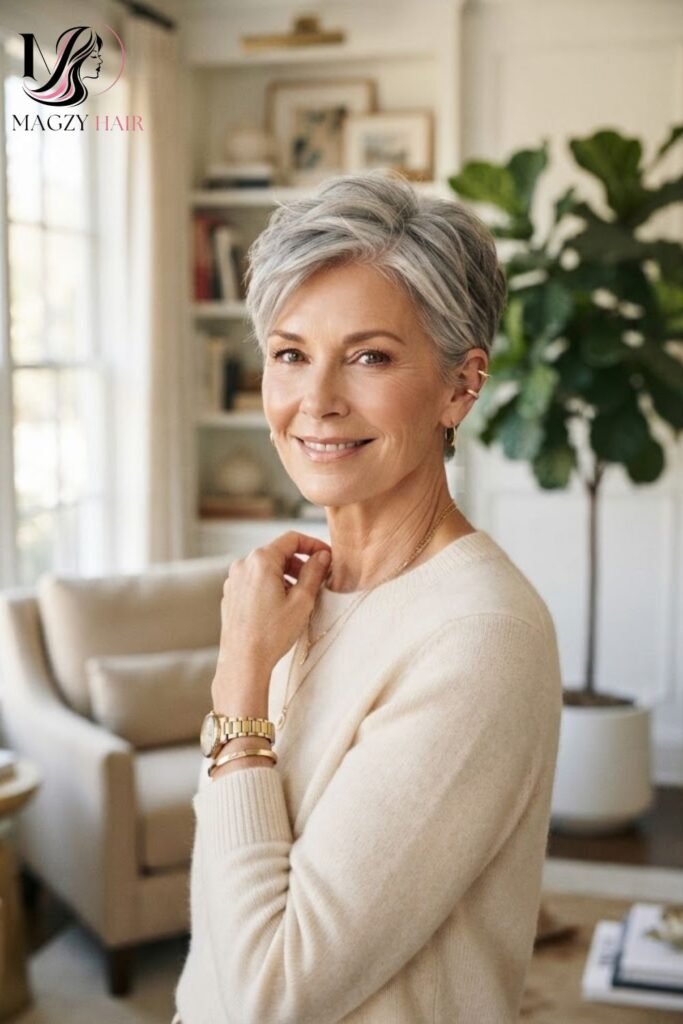 Pixie Haircuts for Women Over 60 With Coarse, Gray Hair
