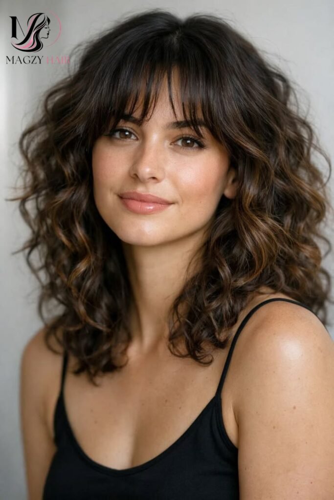 Layered Hair with Bangs Ideas for Thick or Curly Hair