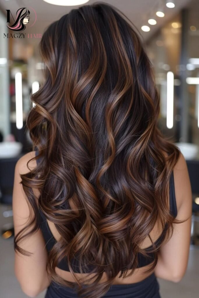 Classic Caramel Balayage on Dark Brown