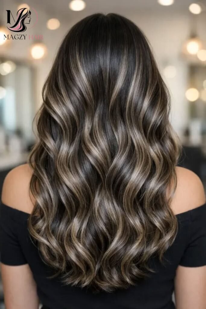 Cool Toned Ash Balayage on Dark Brown