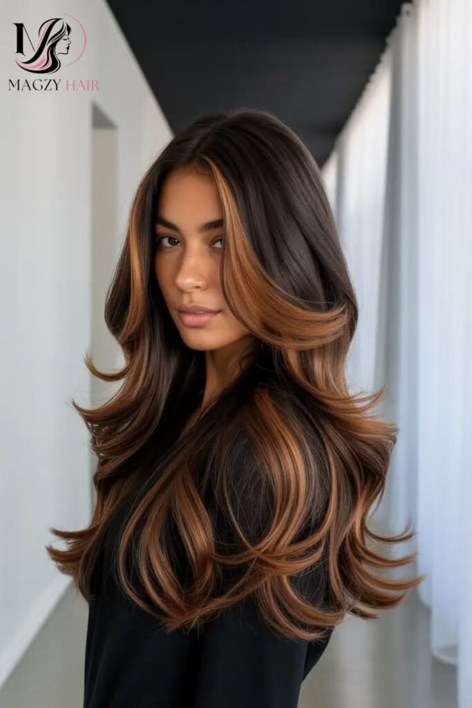 Dark Brown Balayage with Money Piece Highlights