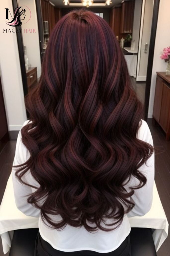 Rich Mahogany Balayage on Dark Brown