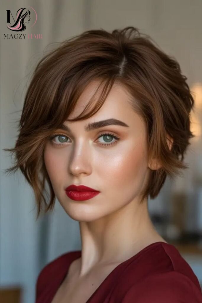 Short Layered Cut with a Side Swept Fringe