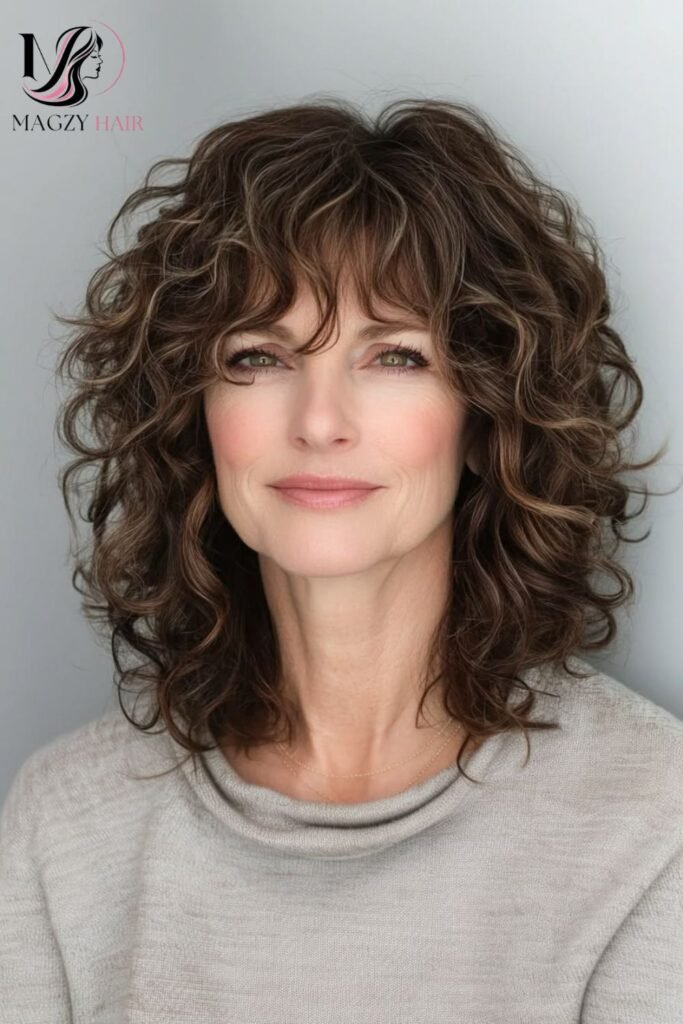Curly Hairstyles for Women Over 50 With Bangs
