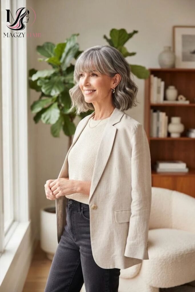 Medium Length Haircuts for Older Women With Bangs