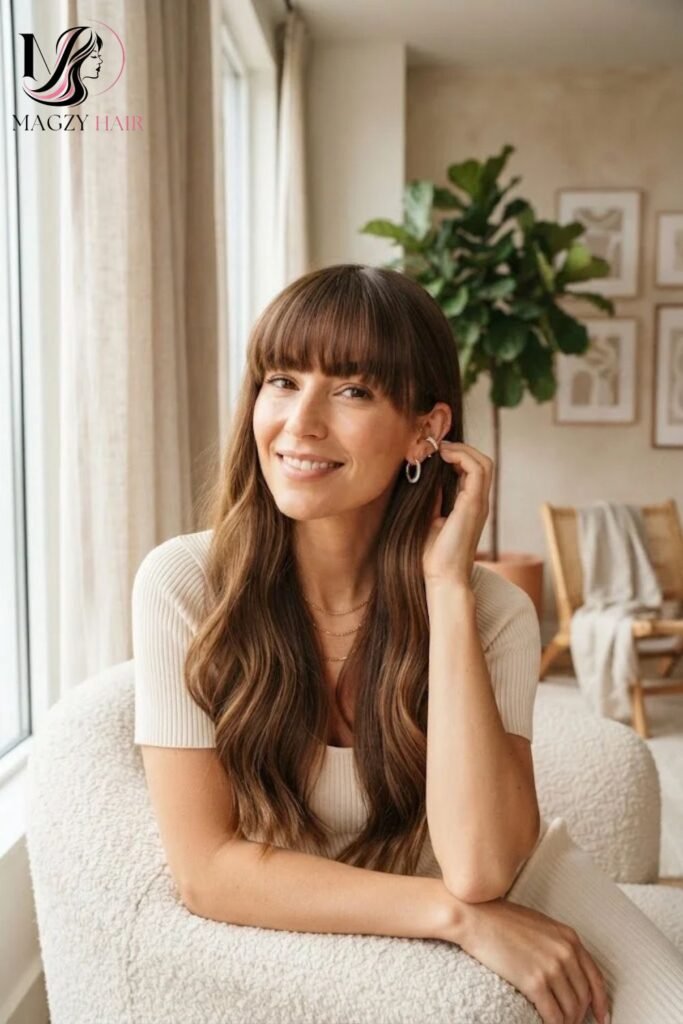 Long Hair With Eyebrow Skimming Bangs