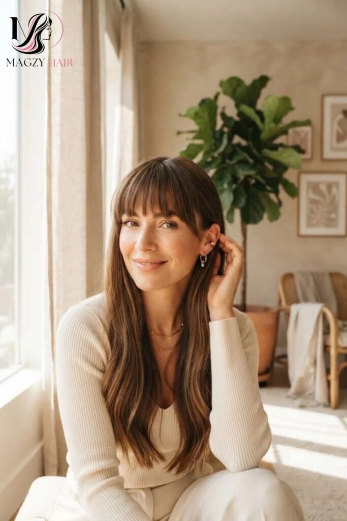 Long Hair With Piece-y Textured Bangs