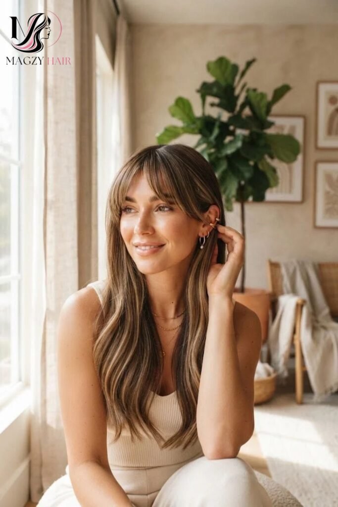 Long Hair With Face Framing Bangs and Balayage