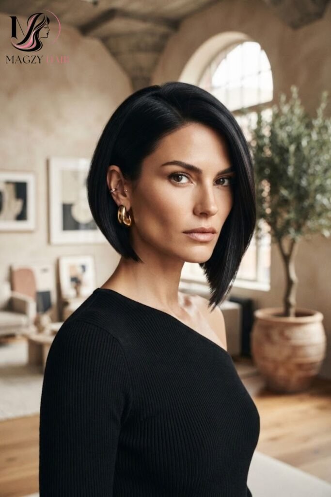 Dramatic Angled Bob for Bold Editorial Impact